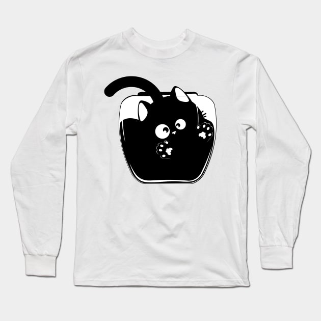 Black cat trapped in a glass cup Long Sleeve T-Shirt by AnnArtshock